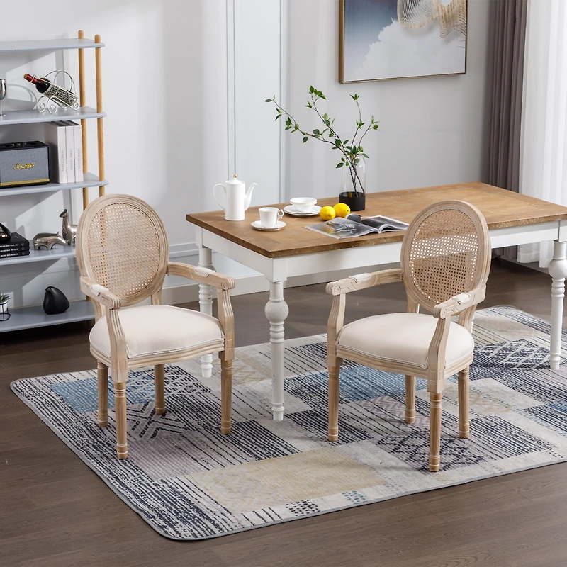 Streamdale French Vintage Upholstered Fabric Dining Armchair, Beige