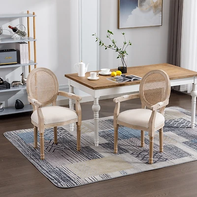 Streamdale French Vintage Upholstered Fabric Dining Armchair, Beige
