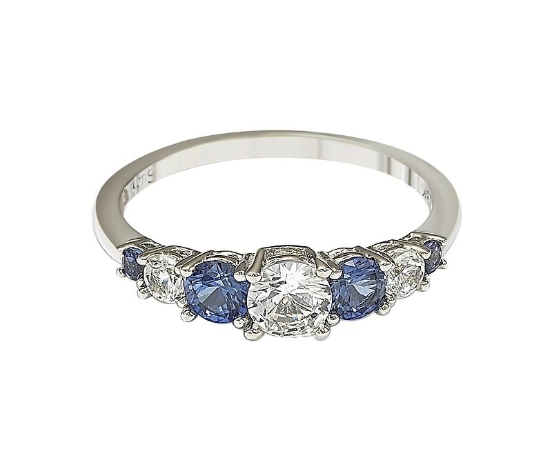 Suzy Levian Sterling Silver Sapphire & Created White 7 Stone Multi Level Band Ring