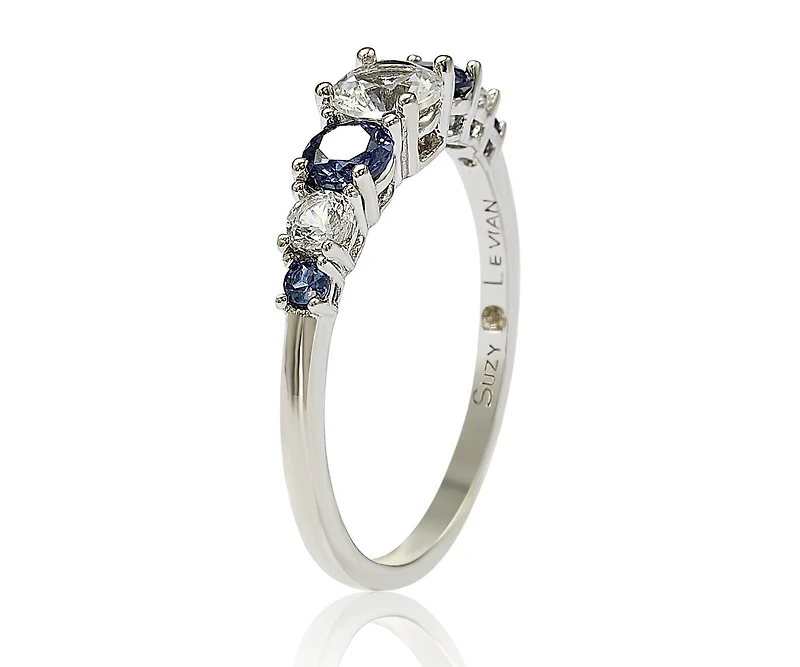 Suzy Levian Sterling Silver Sapphire & Created White 7 Stone Multi Level Band Ring