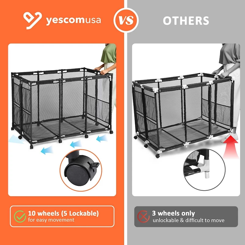 Yescom 48"x30"x34" Mesh Pool Storage Bin Rolling Cart Swim Toys Organizer Black