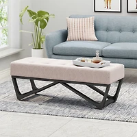 Simplie Fun Modern Tufted Upholstered Bench with Black Geometric Legs