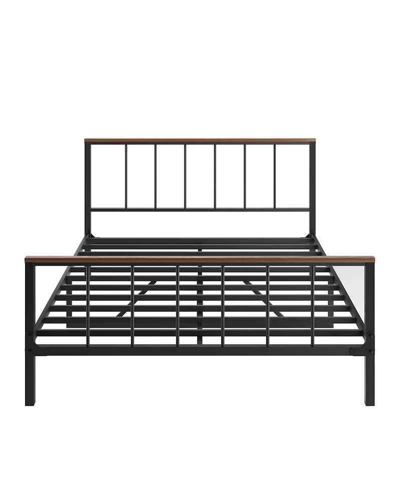 Simplie Fun Queen Metal Platform Bed with Headboard and Footboard
