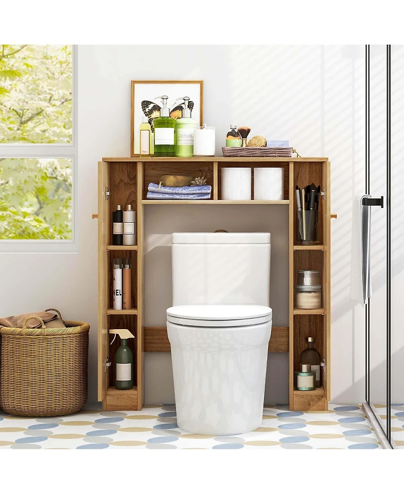 Costway Over The Toilet Storage Cabinet Double Door Bathroom Organizer