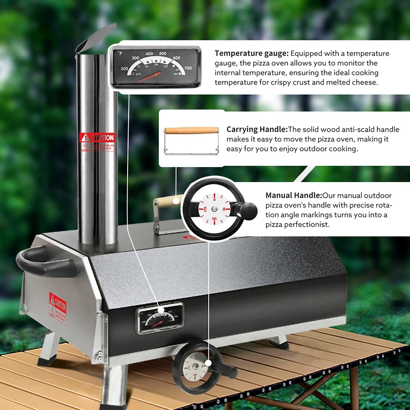 Streamdale Furniture Black 12 Outdoor Pizza Oven: Portable, Wood-Fired, Authentic Stone Baked Pizzas