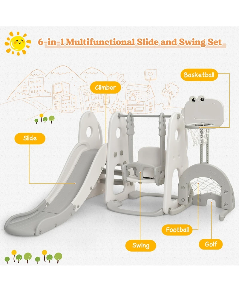 6 1 Toddler Slide and Swing Set Climber Playset w/ Ball Games Orange