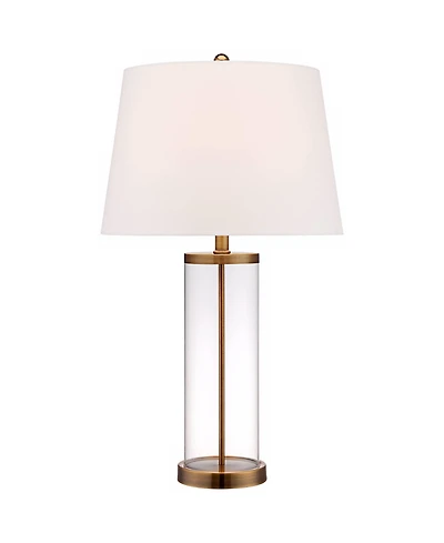 Modern Coastal Table Lamp Fillable 26" High Clear Glass Cylinder Gold Metal White Drum Ball Shade Decor for Living Room Bedroom Beach House Bedsi