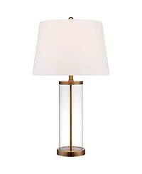 Modern Coastal Table Lamp Fillable 26" High Clear Glass Cylinder Gold Metal White Drum Ball Shade Decor for Living Room Bedroom Beach House Bedsi