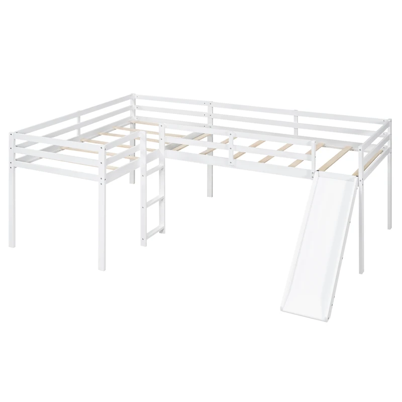 Simplie Fun L-Shaped Twin Size Loft Bed With Ladder And Slide