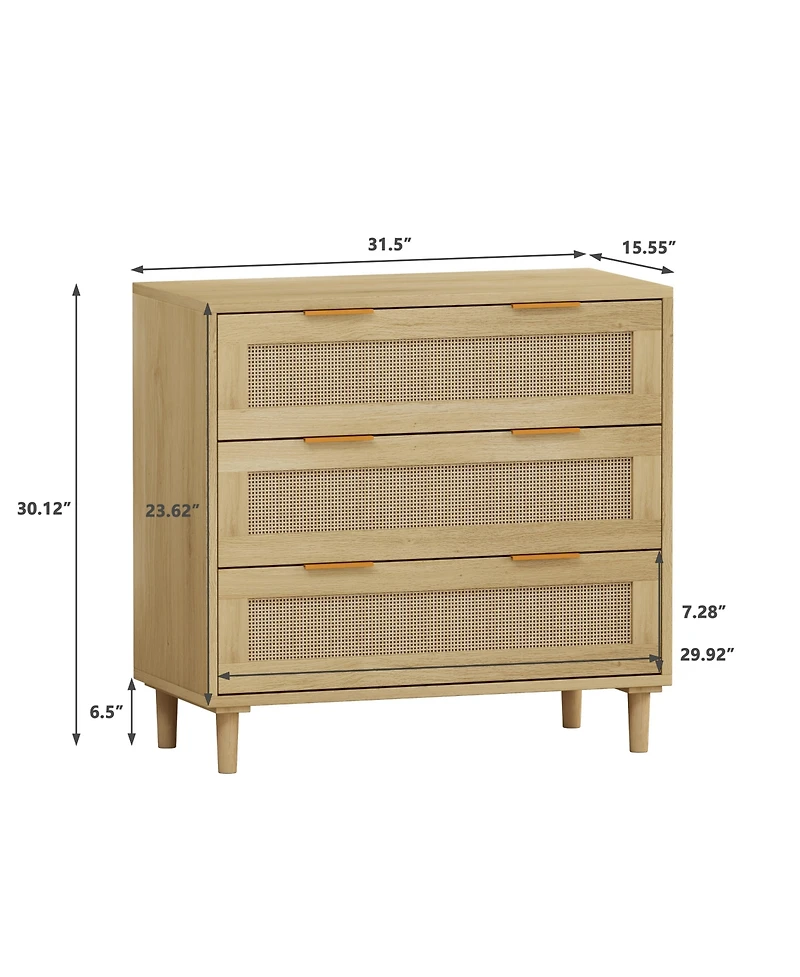 Streamdale Furniture Modern 3-Drawer Oak Rattan Storage Cabinet (Set of 2)