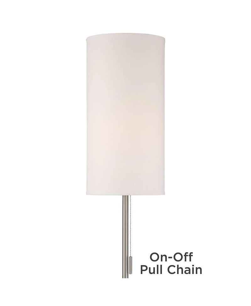 Possini Euro Design Piccolo Modern Floor Lamp with Tray Table 60 1/2" Tall Brushed Nickel White Cylinder Shade for Living Room Bedroom Office Hou