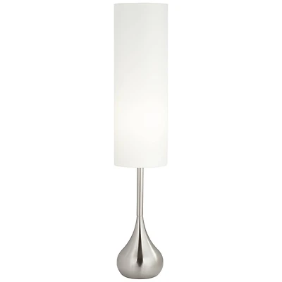 Possini Euro Design Mid Century Modern Floor Lamp 62" Tall Brushed Steel Droplet Cotton Cylinder Shade for Living Room Bedroom Office