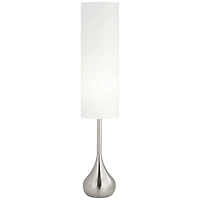 Possini Euro Design Mid Century Modern Floor Lamp 62" Tall Brushed Steel Droplet Cotton Cylinder Shade for Living Room Bedroom Office