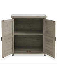 Outdoor Storage Cabinet and Potting Bench with Metal Tabletop - Wooden Garden Patio Workstation Table, Natural