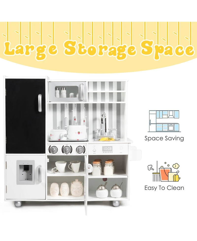 Sugift Wooden Kitchen Pretend Play Kitchen with Simulated Sound