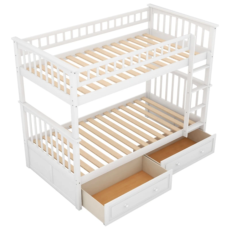 Streamdale Twin Over Twin Bunk Bed With Drawers, Convertible Beds