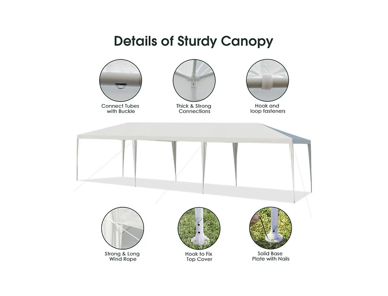 Slickblue 10 x 30 Feet Gazebo Canopy Tent with Connection Stakes and Wind Ropes
