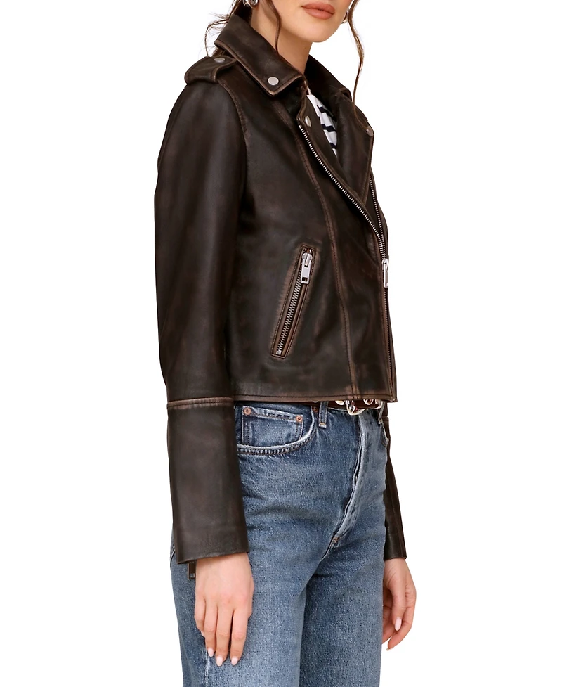Avec Les Filles Women's Asymmetric Leather Moto Jacket