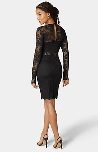 Bebe Women's Marseille Lace Long Sleeve Illusion Dress