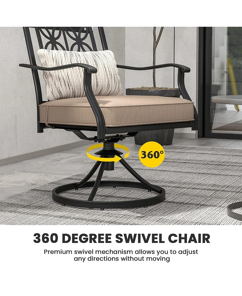 Slickblue 2 Pieces Patio Swivel Chairs with Blossom Pattern Backrest and Cushions-Black