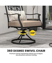 Slickblue 2 Pieces Patio Swivel Chairs with Blossom Pattern Backrest and Cushions-Black