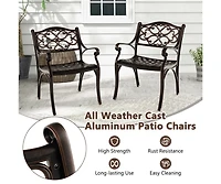 Cast Aluminum Dining Chairs Set of 2 with Patio Chairs Armrests Flower Pattern