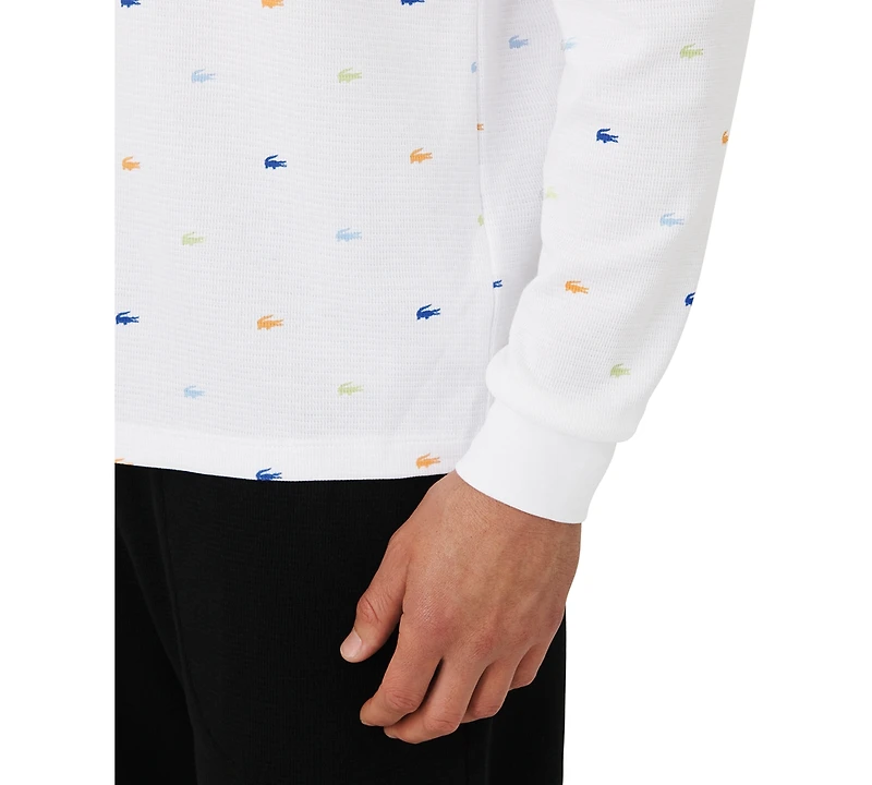 Lacoste Men's All Over Croc Print Long-Sleeve Thermal Sleep Shirt
