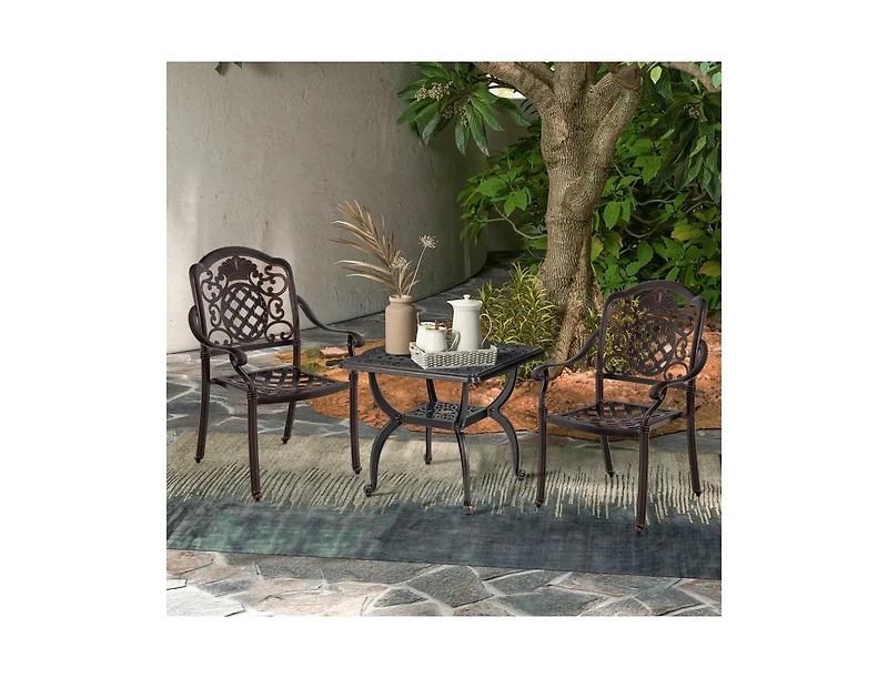 Slickblue Cast Aluminum Outdoor Side Table with Storage Shelf for Garden Porch Balcony-Rustic Brown