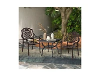 Slickblue Cast Aluminum Outdoor Side Table with Storage Shelf for Garden Porch Balcony-Rustic Brown