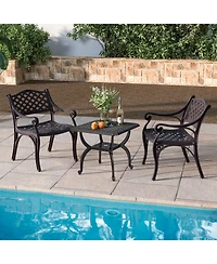 Slickblue Cast Aluminum Outdoor Side Table with Storage Shelf for Garden Porch Balcony-Rustic Brown