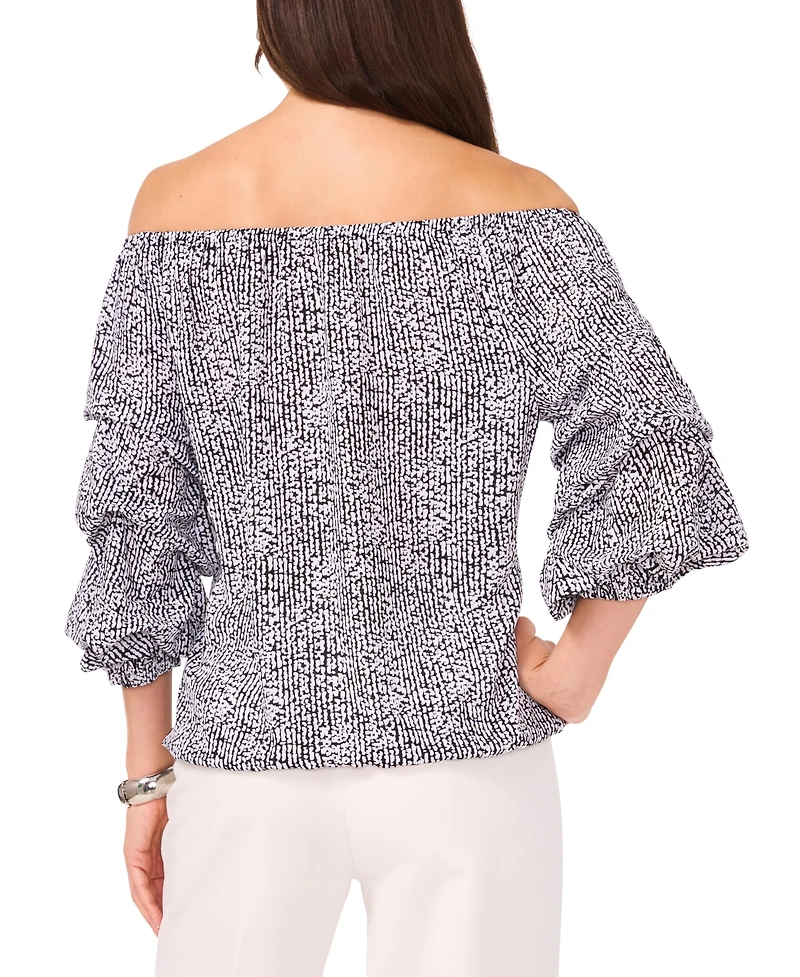 Vince Camuto Women's Printed Off-The-Shoulder Bubble 3/4-Sleeve Tie-Front Blouse