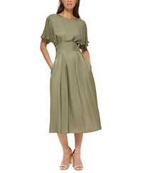 kensie Women's Dolman-Sleeve Cinched-Waist Midi Dress