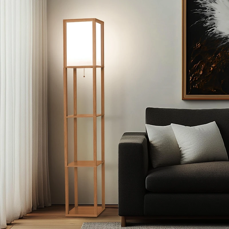 Maxwell 63" Led Shelf Column Floor Lamp with Lantern Shade