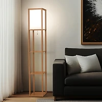 Maxwell 63" Led Shelf Column Floor Lamp with Lantern Shade