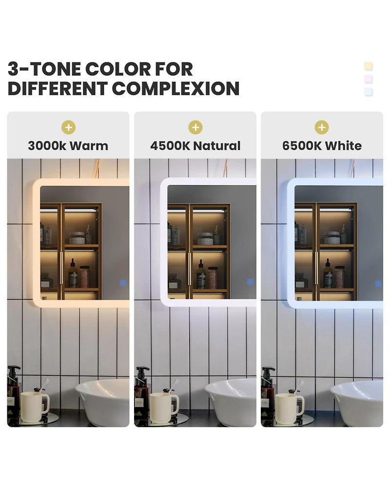 Led Wall-mounted Bathroom Rounded Arc Corner Mirror with Touch