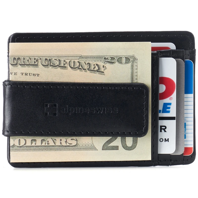 Alpine Swiss Mens Rfid Safe Slim Magnetic Money Clip Leather Front Pocket Wallet
