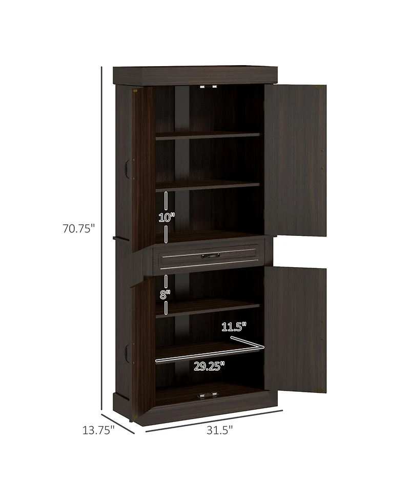 Homcom 71" Kitchen Pantry Storage Cabinet with 4 Doors, Drawer,