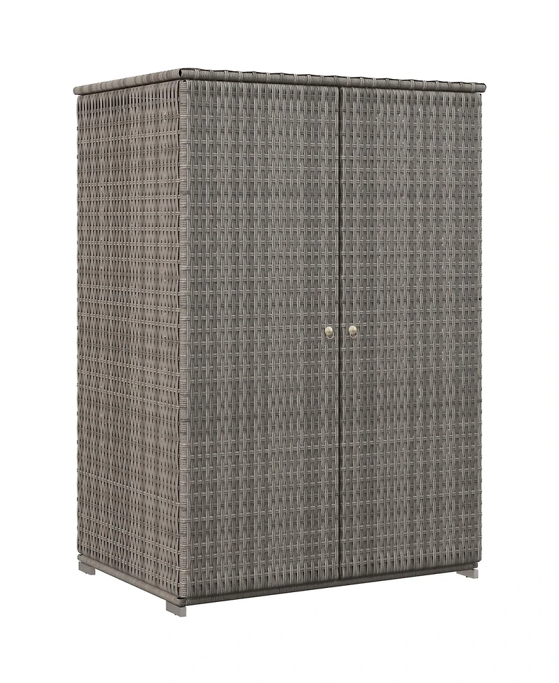 Outsunny Outdoor Wicker Towel Rack for Pool w/ Drawer & Cabinet, Dark