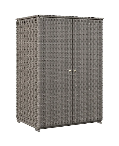 Outsunny Outdoor Wicker Towel Rack for Pool w/ Drawer & Cabinet, Dark