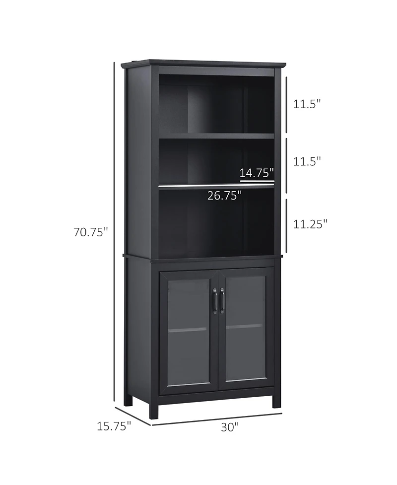 Homcom 71" Freesding Bookshelf Storage Cabinet Hutch w/ Glass Doors