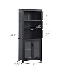 Homcom 71" Freesding Bookshelf Storage Cabinet Hutch w/ Glass Doors