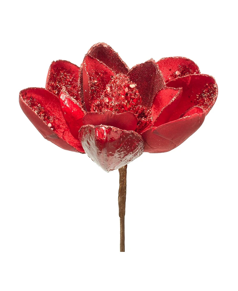 Slickblue Red Velvet Magnolia Stem With Bead Accents (Set of 6)