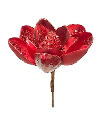Slickblue Red Velvet Magnolia Stem With Bead Accents (Set of 6)