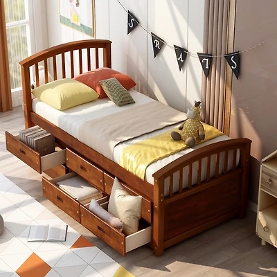 Streamdale Twin Platform Storage Bed Solid Wood With 6 Drawers