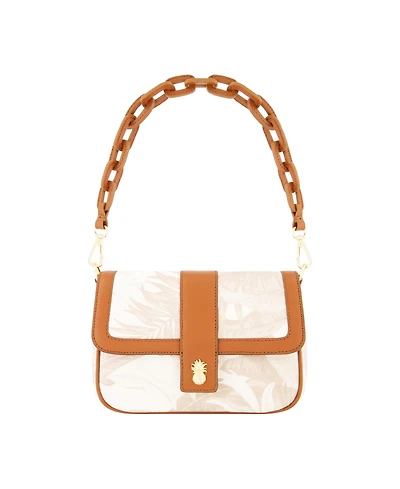 Leather Trim Floral Crossbody Flap