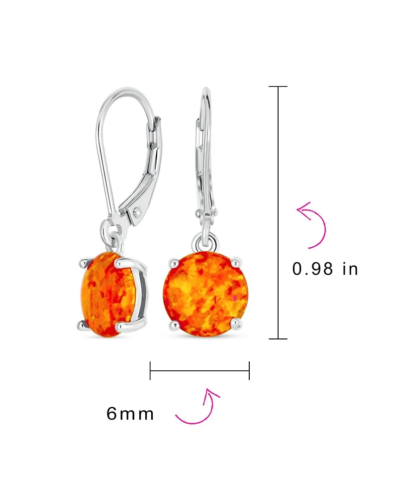 Bling Jewelry Round Solitaire Created Opal Lever back Drop Earrings .925 Sterling Silver 8MM