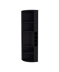 Fm Furniture Clifton Corner Bar Cabinet, with 5 shelves, Cup Hanger and Eight Built-in Wine Rack