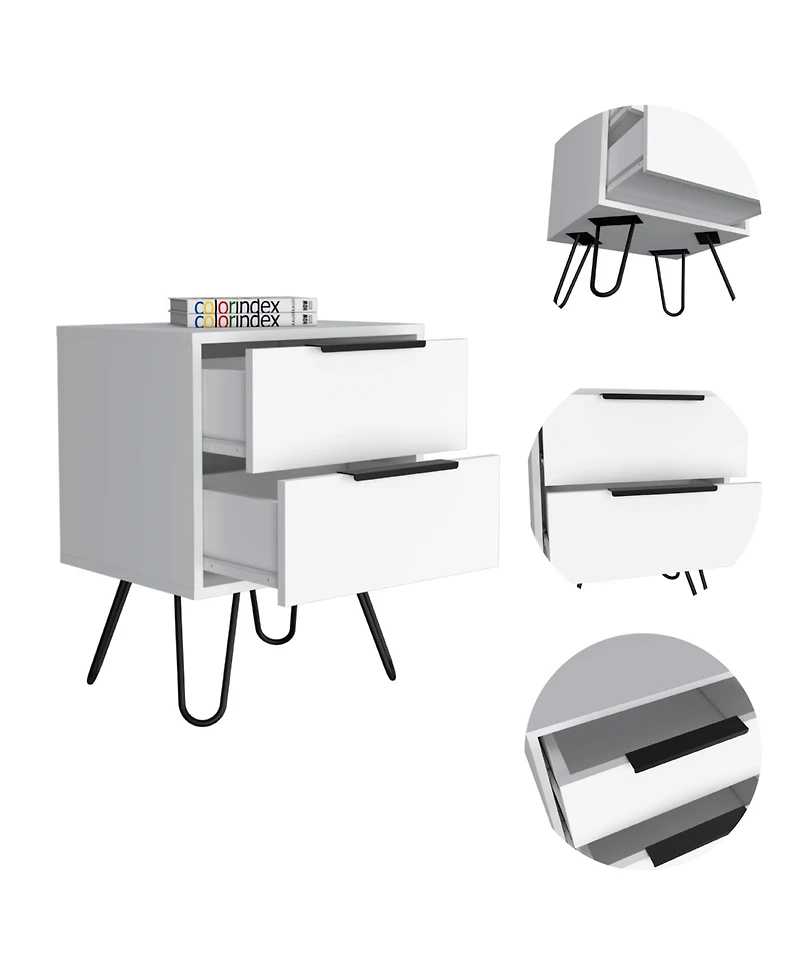 Fm Furniture Nuvo Nightstand,Two Drawers, Hairpin Legs