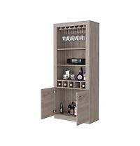 Fm Furniture New York Bar Cabinet, Five Bottle Cubbies, Three Open Shelves