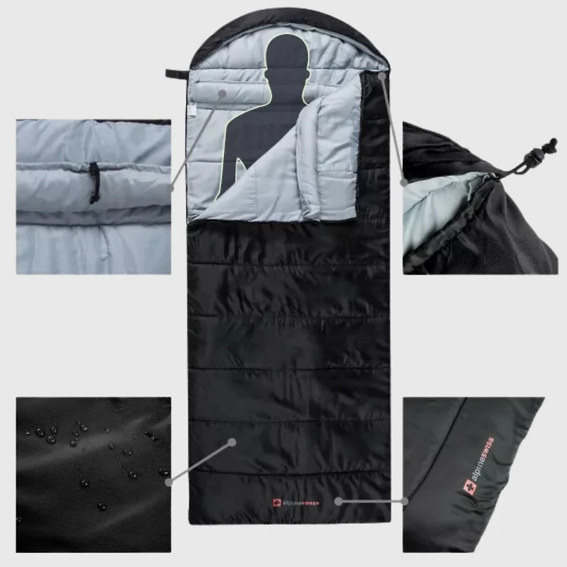 Alpine Swiss Sleeping Bag Adult Waterproof All Season Camping Backpacking Hiking